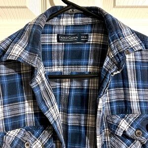 Faded Glory Flannel - Men's Size S - Blue Long Sleeve Plaid Button Up Shirt